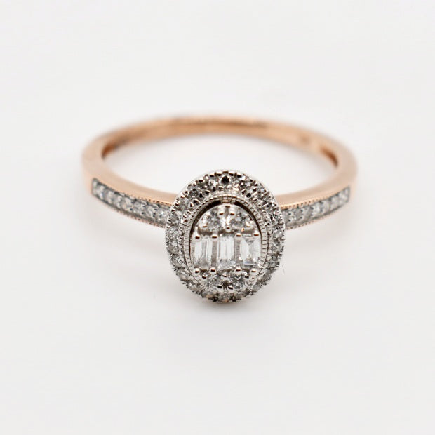 9ct Rose Gold Oval Halo Diamond Ring