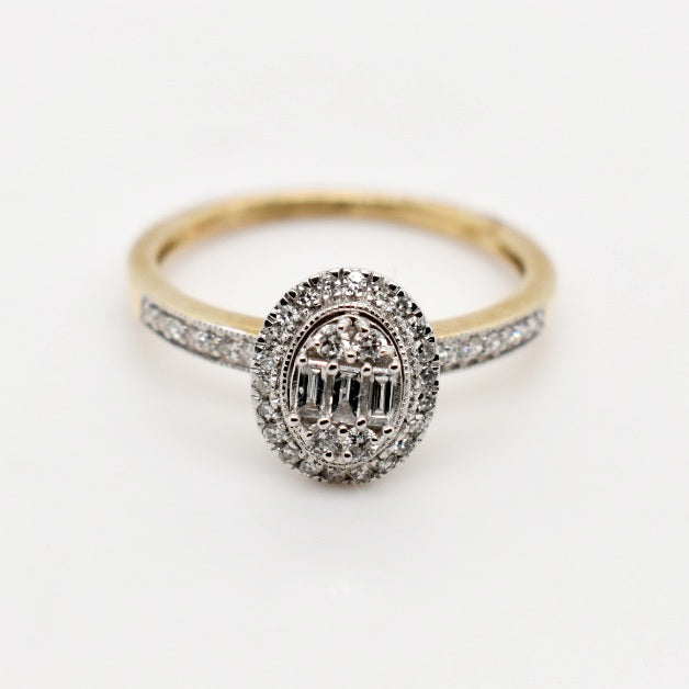 9ct Yellow Gold Oval Halo Diamond Engagement Ring