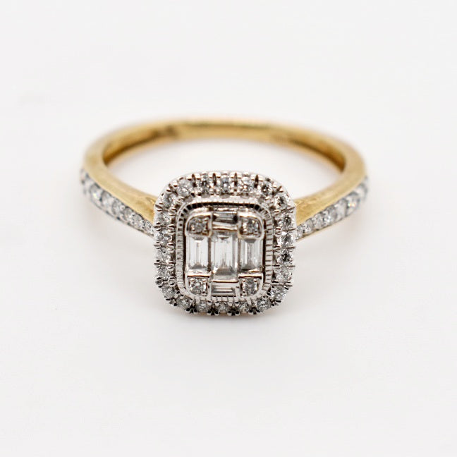 9ct Yellow Gold Pave Diamond Engagement Ring