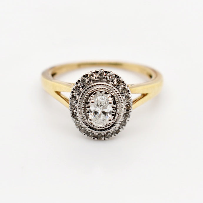 9ct Yellow Gold Oval Halo Diamond Engagement Ring