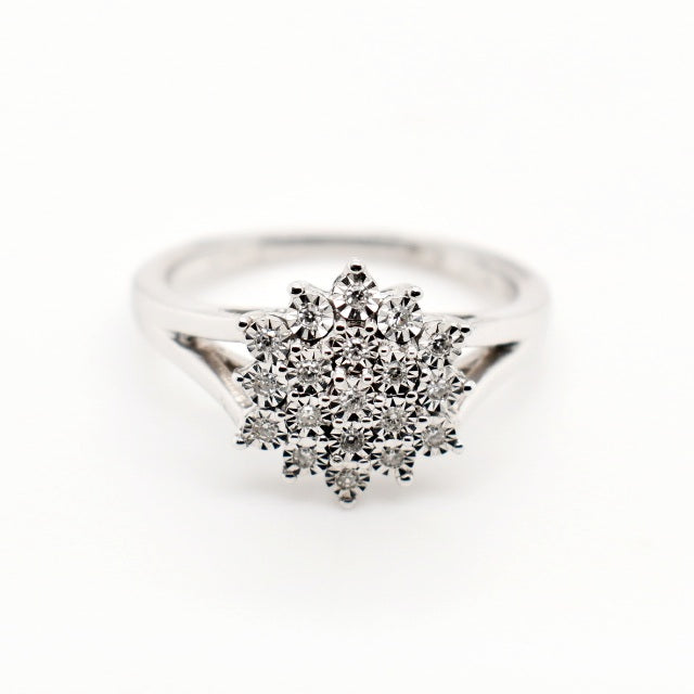 9ct White Gold Flower Cluster Diamond Ring