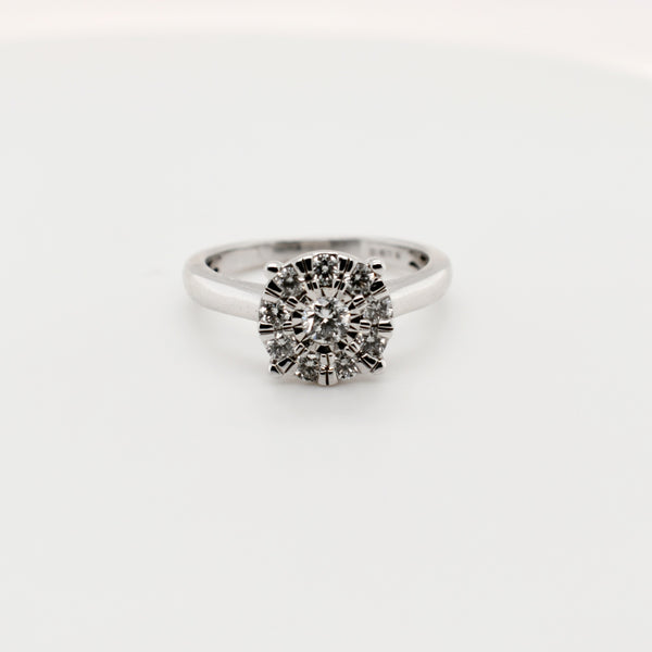 9ct White Gold Round Cluster Diamond Engagement Ring