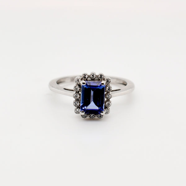 9ct White Gold Emerald Tanzanite Diamond Engagement Ring