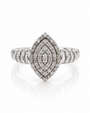 9ct white gold marquise cluster dress ring with baguette diamond shoulders and polished court band