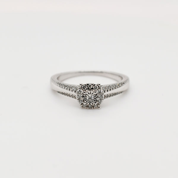 9ct White Gold Round Cluster Diamond Engagement Ring