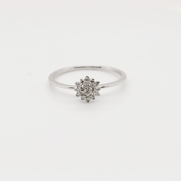 9ct White Gold Flower Cluster Diamond Engagement Ring