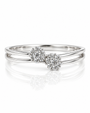 9ct white gold dress ring with two flower-shaped round diamond clusters on a split shank