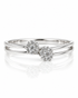 9ct white gold dress ring with two flower-shaped round diamond clusters on a split shank