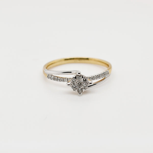 9ct Two Tone Flower Cluster Diamond Engagement Ring