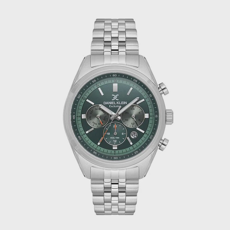 Daniel Klein Exclusive DK.1.13976-4 men's chronograph watch with green dial and stainless steel bracelet