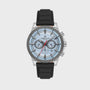 Daniel Klein Exclusive DK1.14006-3 chronograph watch with ice-blue dial, two-tone stainless steel case with gunmetal bezel, and black embossed rubber strap