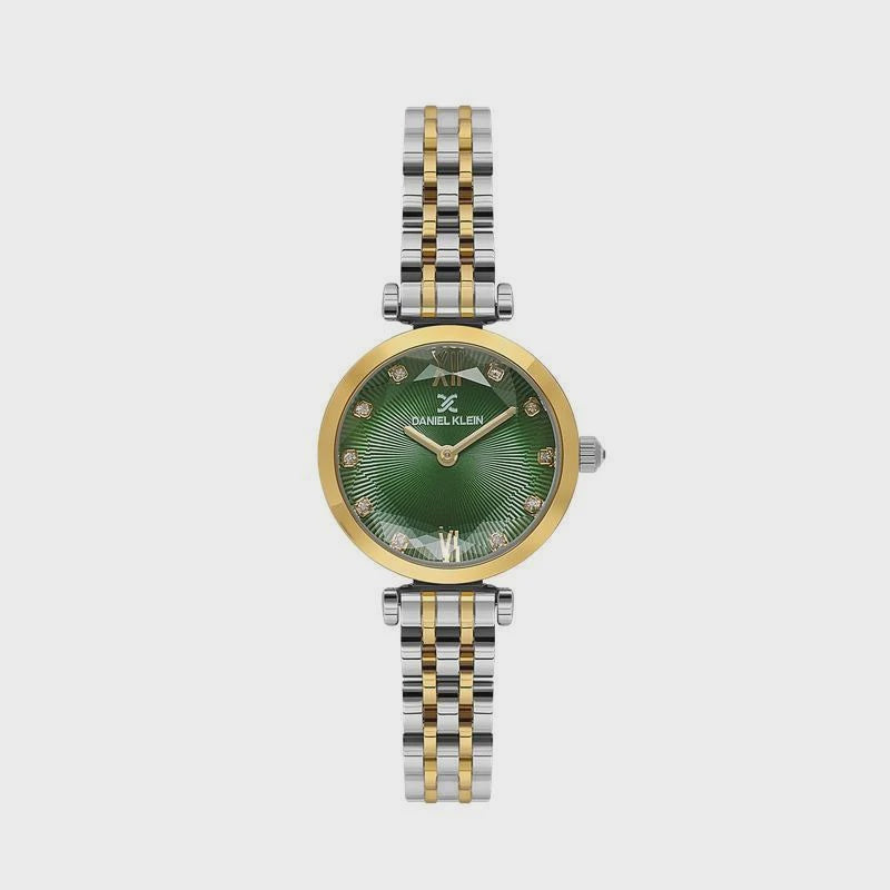 Daniel Klein DK114094-4 ladies watch with green sunburst dial and two-tone stainless steel bracelet
