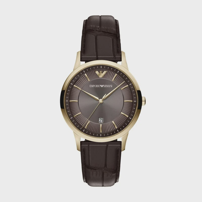 Emporio Armani AR11824 watch with brown sunray dial, gold-tone case and leather strap