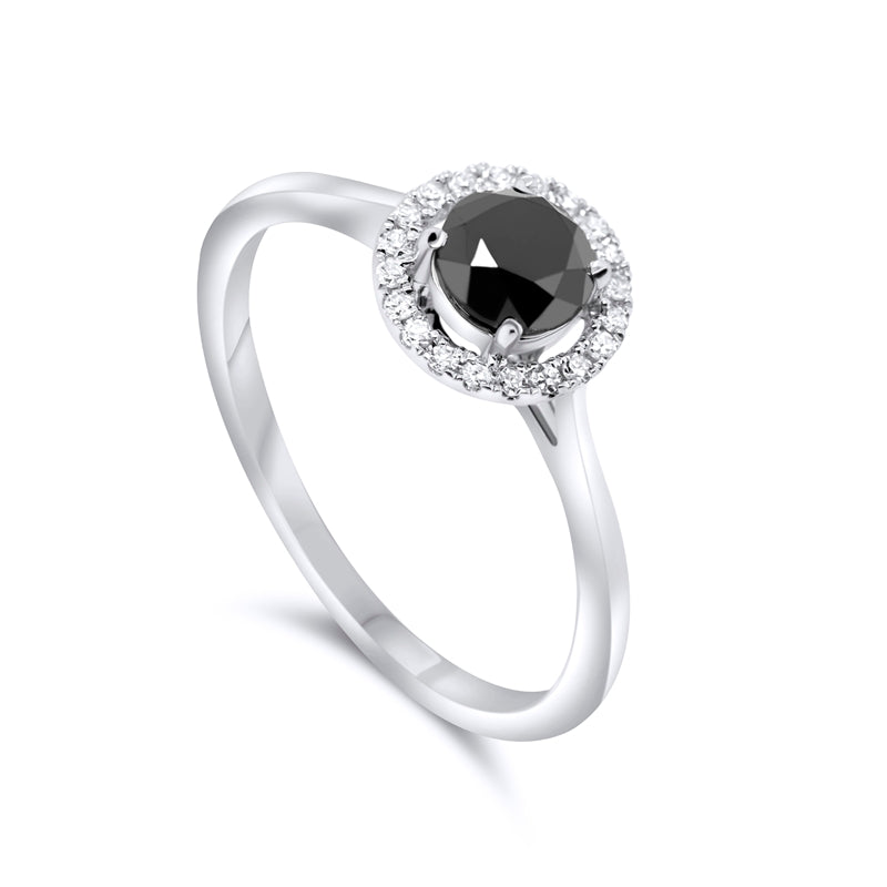18K White Gold Black Diamond Engagement Ring