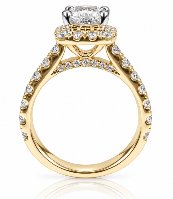 9ct Yellow Gold 2.10ct Radiant Cut Lab Grown Diamond Halo Engagement Ring (LR55)