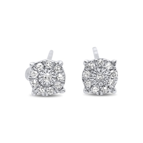 9ct White Gold 0.05ct Cluster Diamond Earrings - 2100349