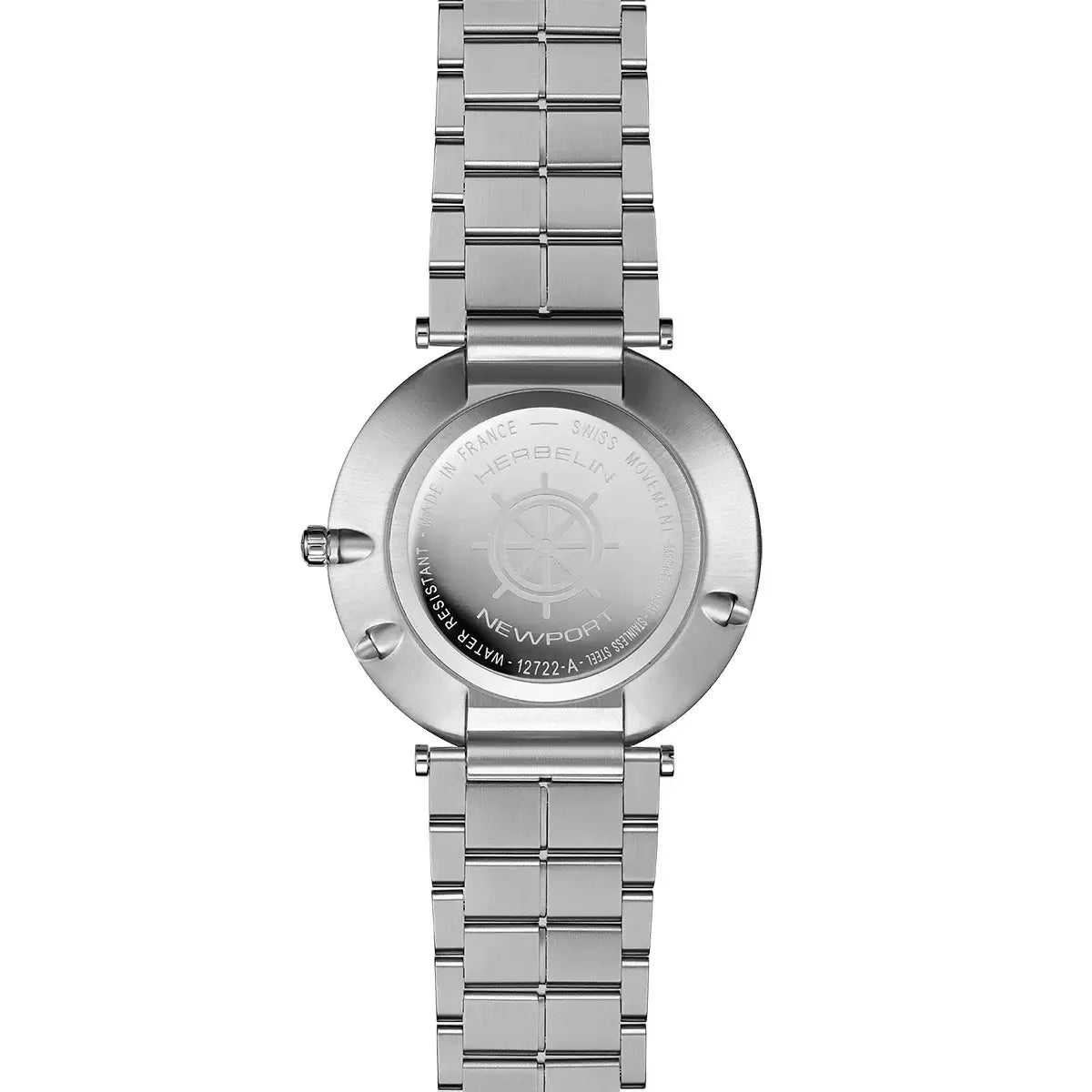 Stainless steel bracelet with deployment clasp on Newport Slim Moonphase watch