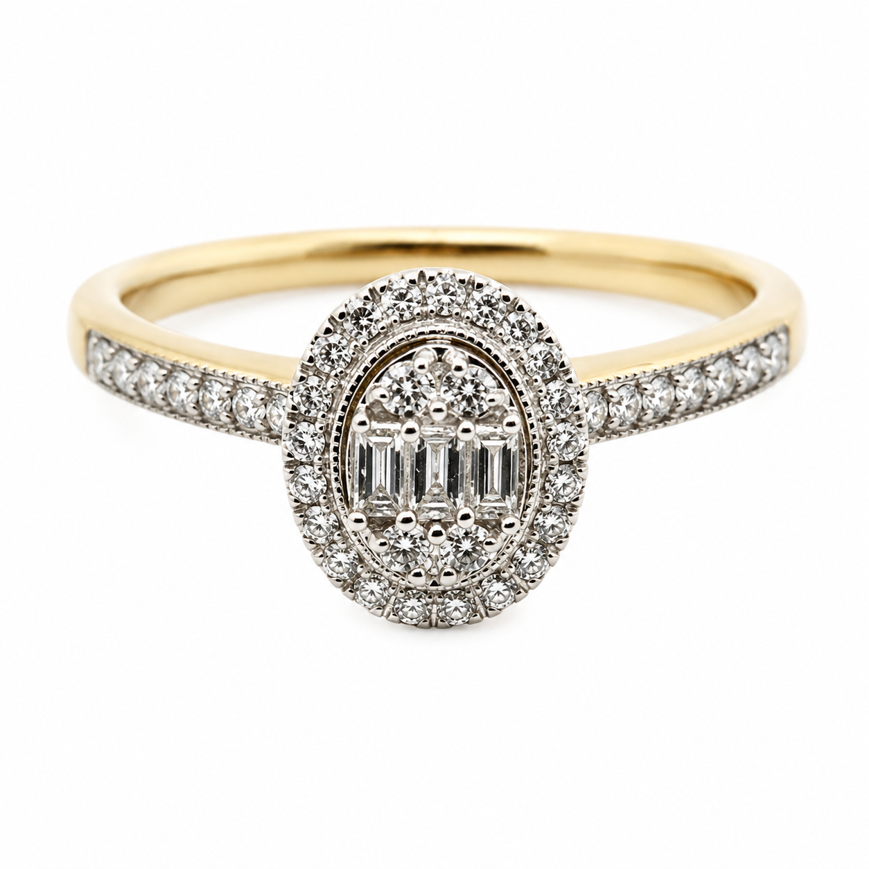 9ct Yellow Gold Oval Halo Diamond Engagement Ring 1102169