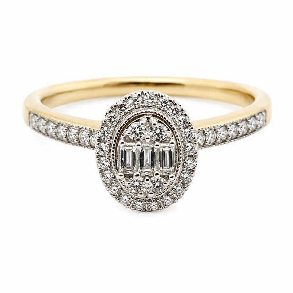 9ct Yellow Gold Oval Halo Diamond Engagement Ring 1102169