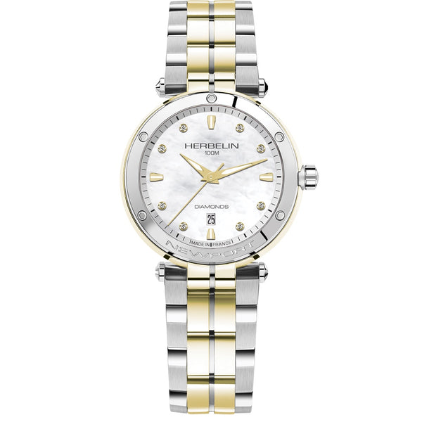 Newport – quartz date – steel and yellow gold PVD, mother-of-pearl & diamonds-14288BT89S