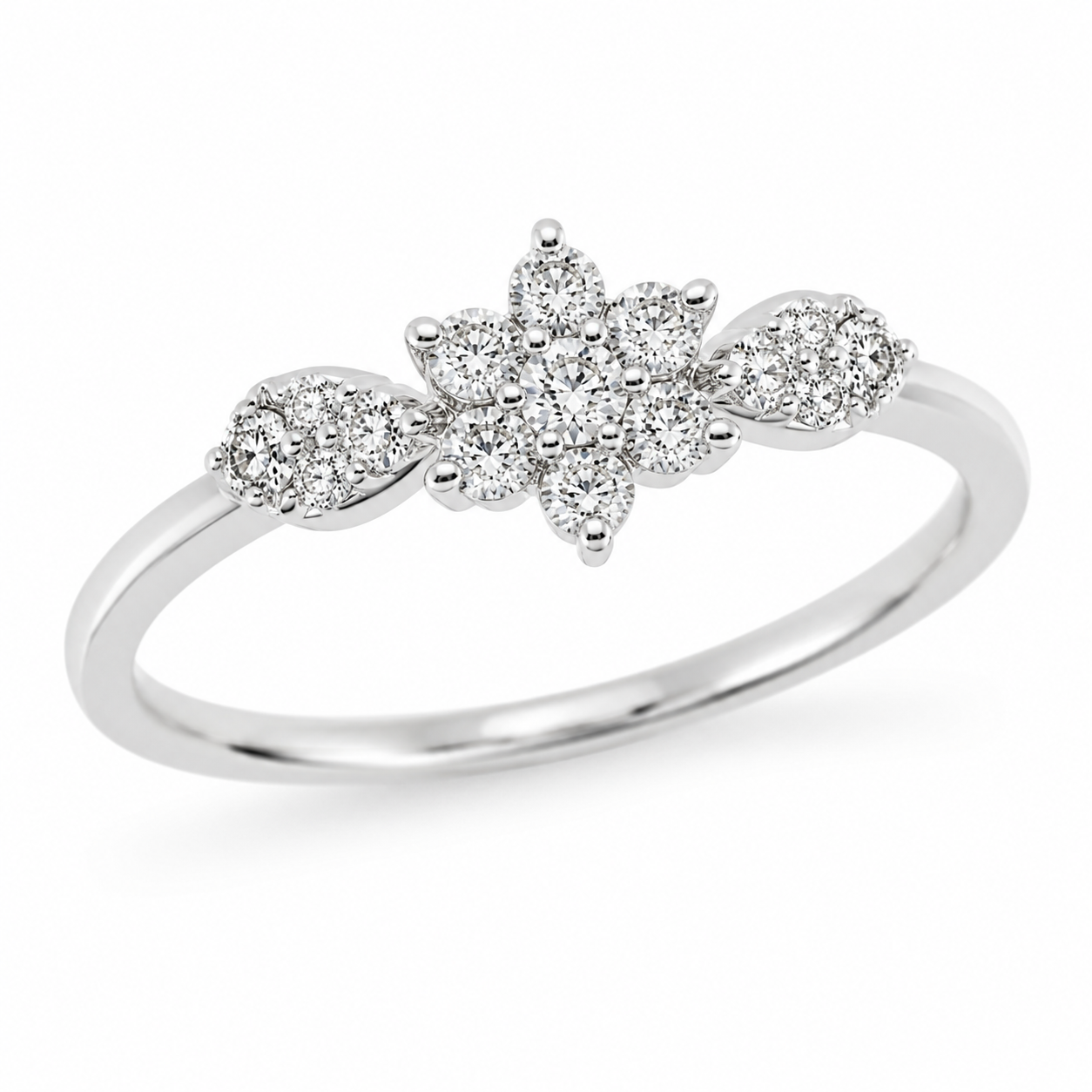 9ct White Gold Flower Cluster Diamond Engagement Ring 1102313 - Cassim & Co South Africa
