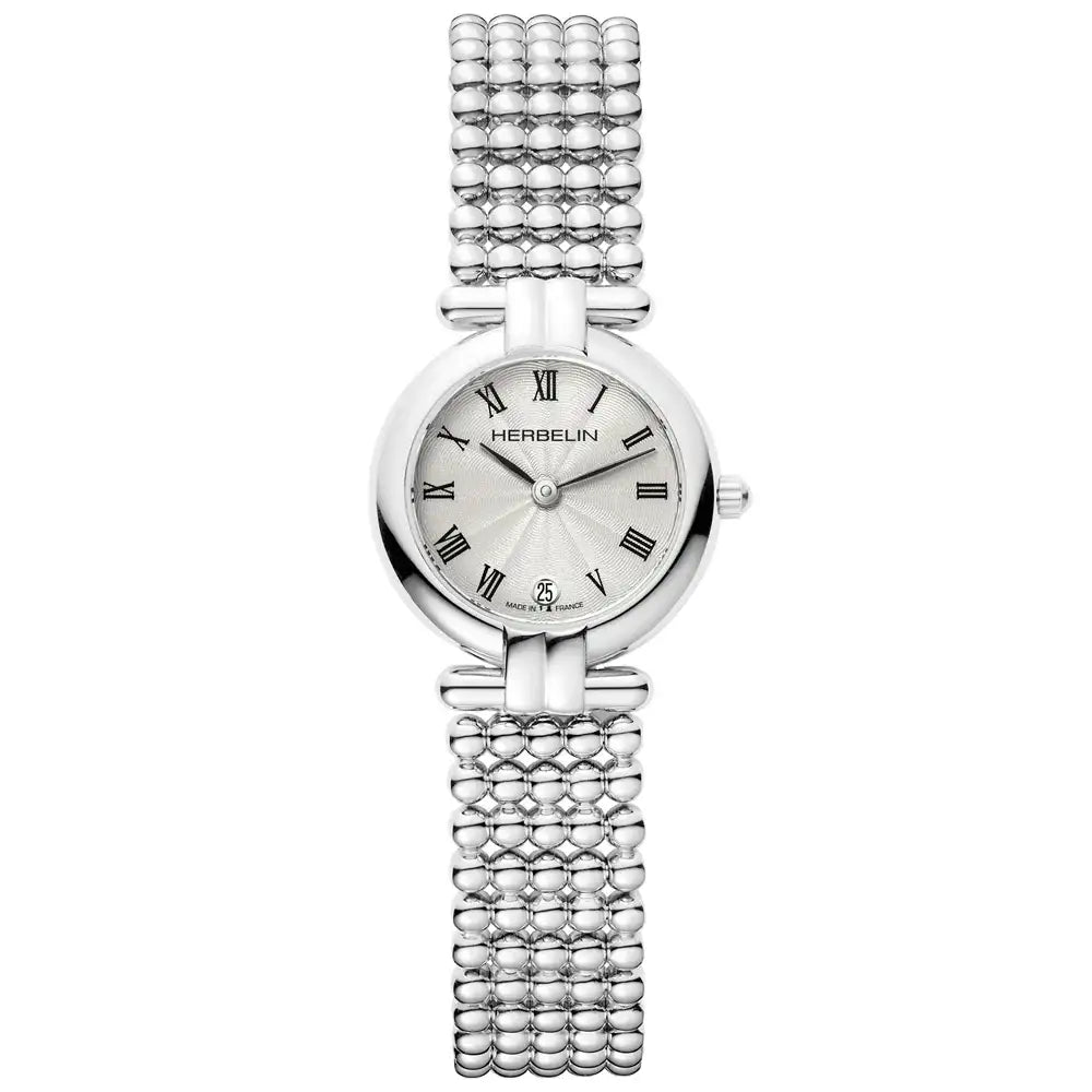 Michel Herbelin Perles ladies watch with silver dial and steel bracelet, front view