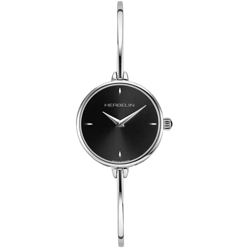 Michel Herbelin FIL Quartz Black Sunburst Dial Stainless Steel Bangle Watch (17206/B14)