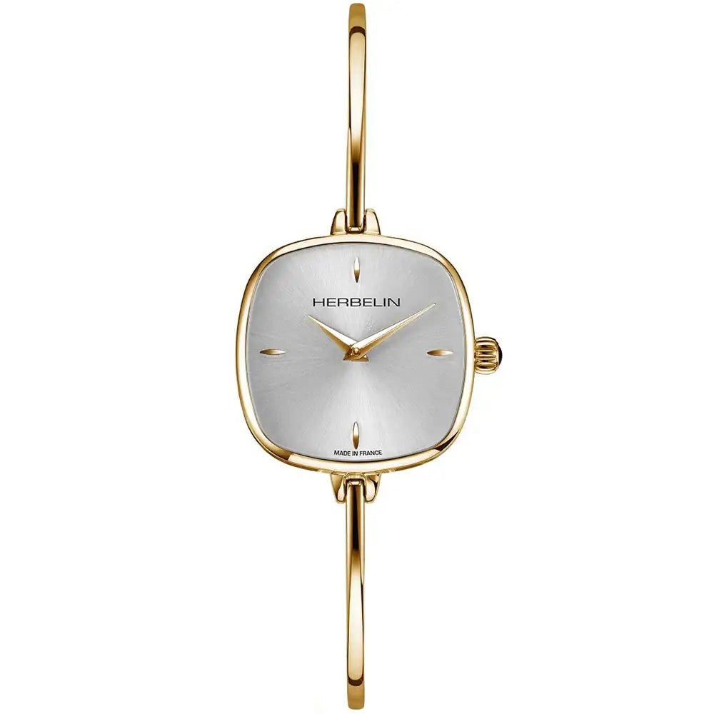 Michel Herbelin Fil watch with silver sunray dial and gold-tone steel bracelet