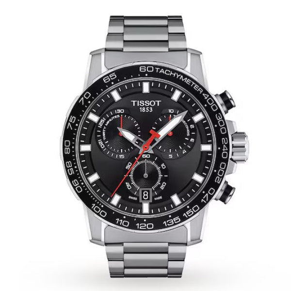 Tissot Supersport Chrono 45.5mm black dial with chronograph subdials and red accents