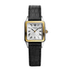Michel Herbelin Luna 17457T01 bicolour quartz women's watch with silver guilloché dial, Roman numerals, and black alligator-embossed leather strap