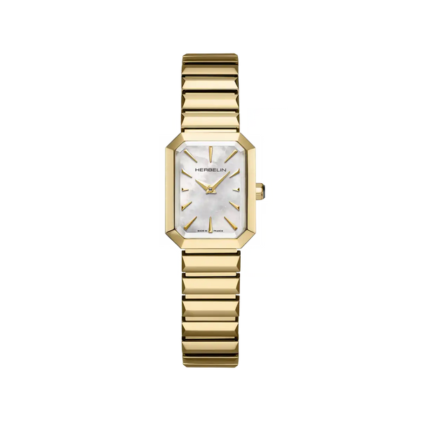 Herbelin Octogône 17556BP1N19 white mother-of-pearl dial gold PVD watch front view