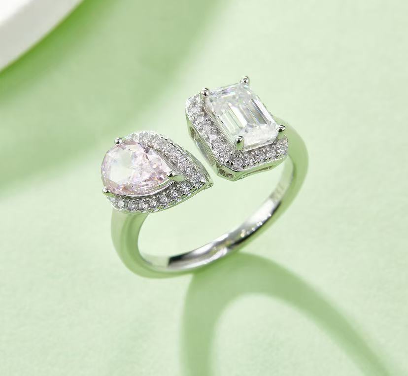 Baguette & Pink Pear Moissanite Ring – M57A - Cassim & Co South Africa