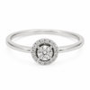 9ct white gold round halo diamond engagement ring with brilliant cut centre stone and pave halo setting on plain band
