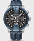 Police Huntley watch with black honeycomb dial, blue bezel and leather strap
