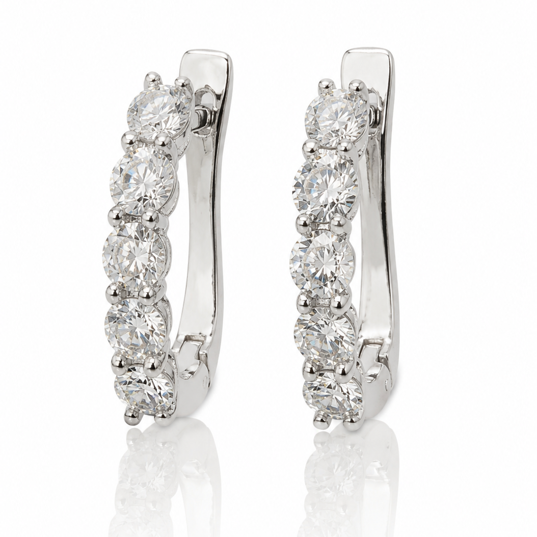 9ct white gold huggie earrings with 1.00ct lab grown diamonds in graduated setting showcasing brilliant sparkle and secure closure