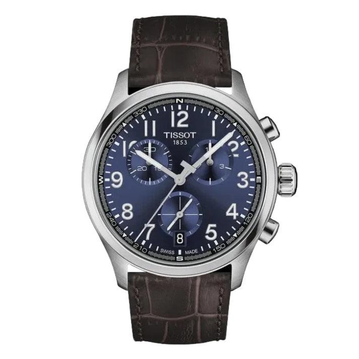 Tissot Chrono L 42mm blue dial chronograph with stainless steel case and leather strap