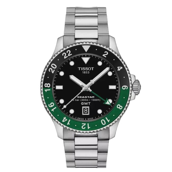 Tissot Seastar 1000 GMT 40mm black dial with luminous markers and date window