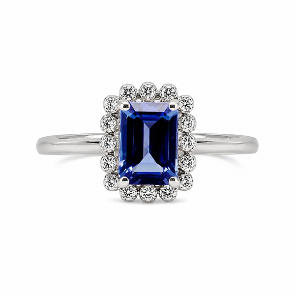 9ct White Gold Emerald Tanzanite Diamond Engagement Ring 1102284