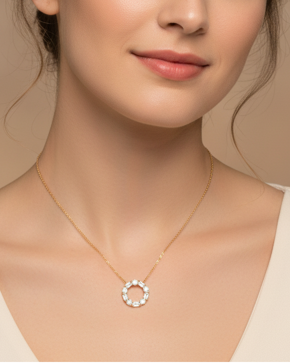 9ct Yellow Gold 1.00ct Lab Grown Diamond Circle Pendant Necklace (LP1)