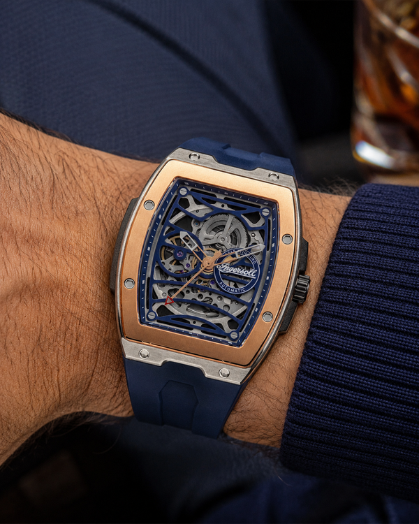 Ingersoll The Challenger Automatic Blue Skeleton Dial Rose Gold Stainless Steel Watch (I12304)
