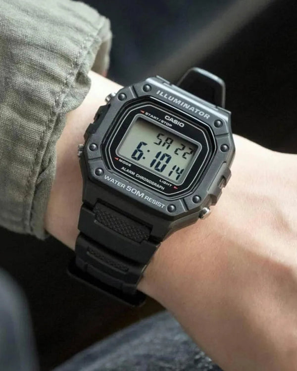 Casio W-218H-1AVDF Digital Illuminator Black Resin Alarm Chronograph Watch (W218H-1AV)