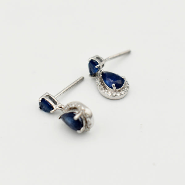 9ct White Gold 1,10ct Tanzanite Drop Diamond Earrings