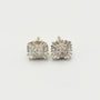 9ct yellow gold diamond starburst earrings with 0.75 carat round brilliant and baguette cut diamonds in cluster setting