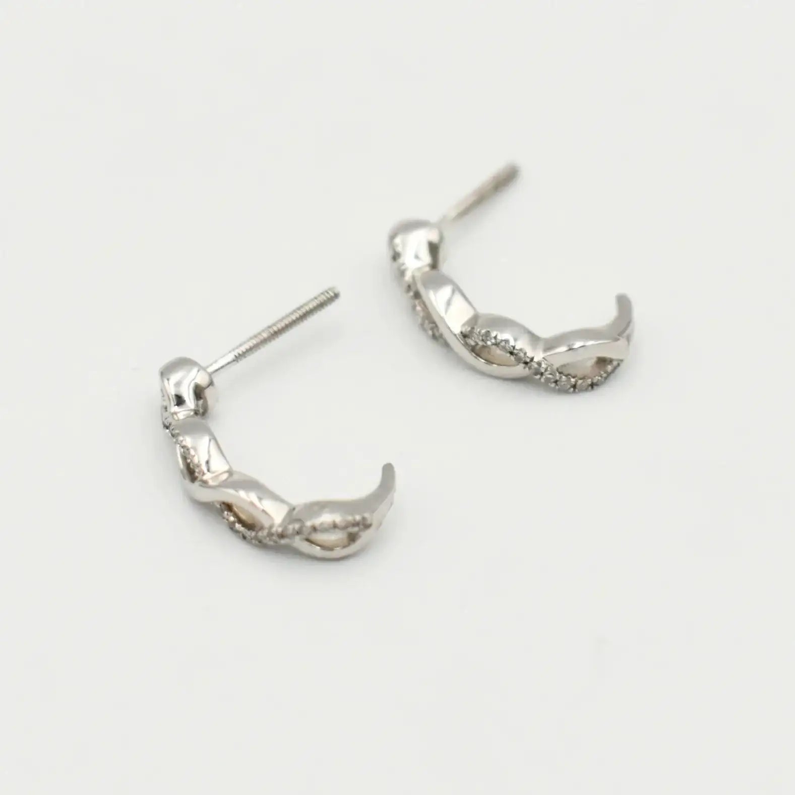 9ct white gold infinity drop diamond earrings with screw-back posts and 0.10ct diamonds