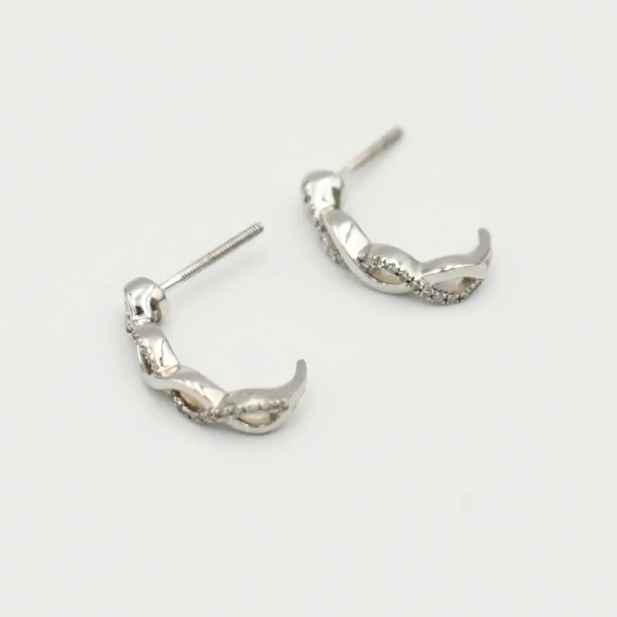 9ct white gold infinity drop diamond earrings with screw-back posts and 0.10ct diamonds