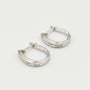 9ct white gold hoop earrings with baguette diamond channel setting, hinged clasp closure, luxury diamond jewellery by Cassim & Co