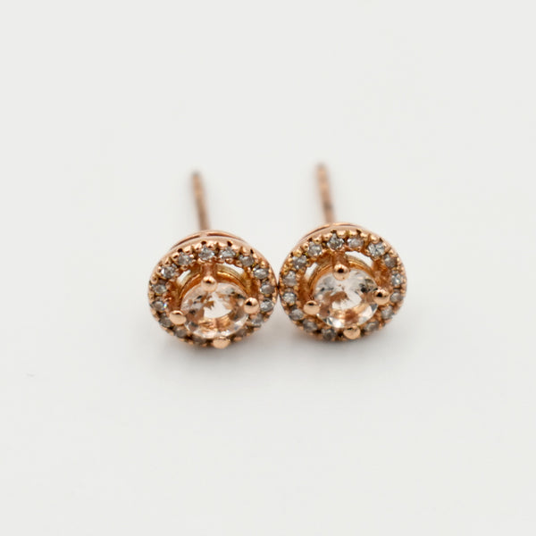 9ct Rose Gold 0,48ct Morganite Diamond Earrings
