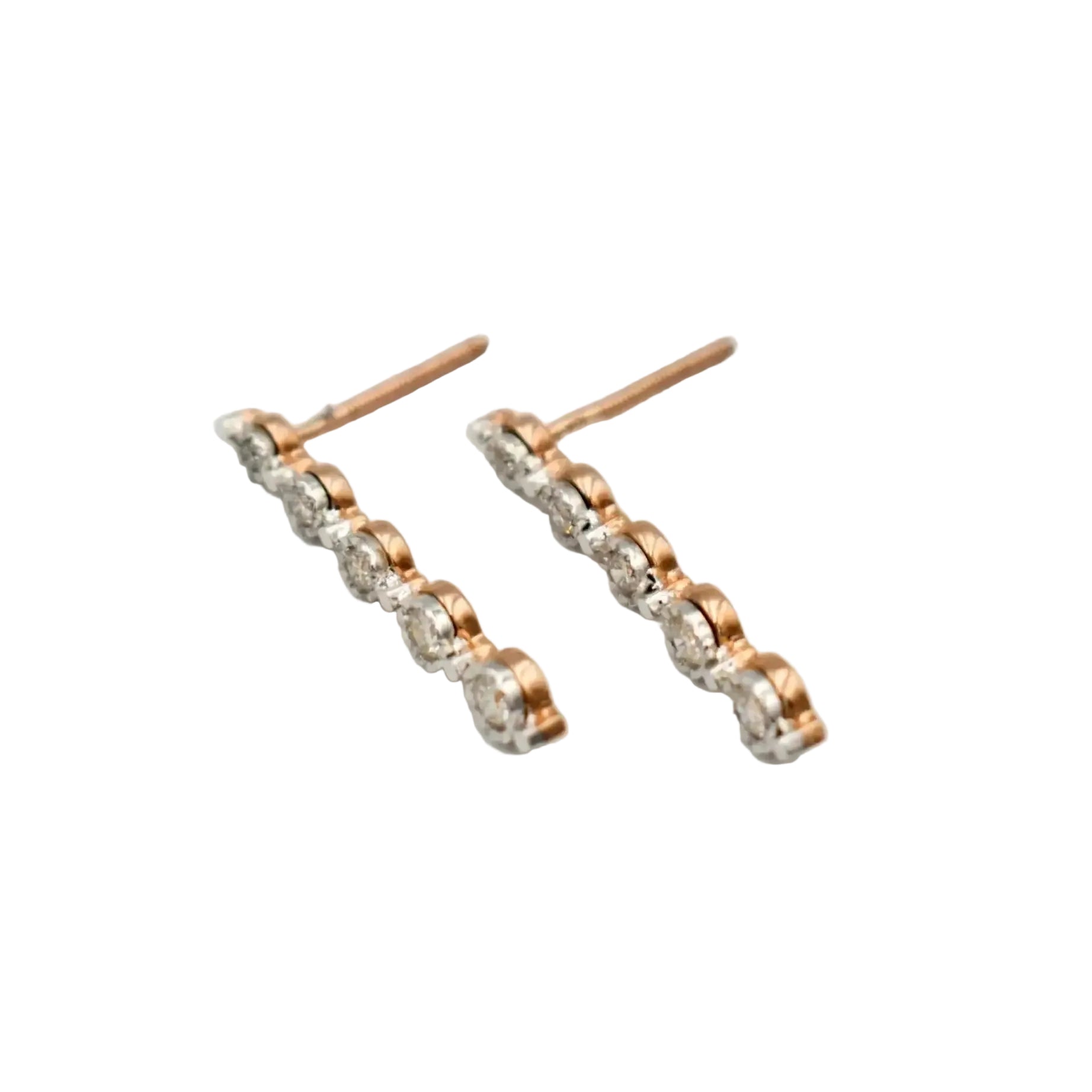 9ct rose gold drop earrings with 0.25ct round brilliant diamonds in curved design by Cassim & Co Johannesburg