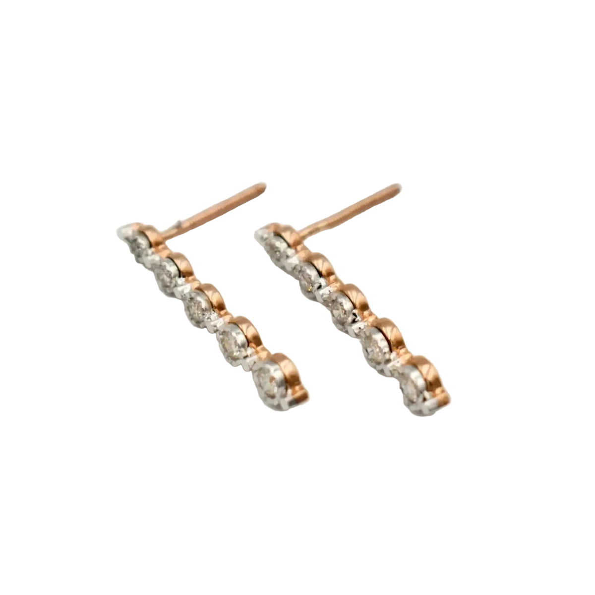9ct rose gold drop earrings with 0.25ct round brilliant diamonds in curved design by Cassim & Co Johannesburg