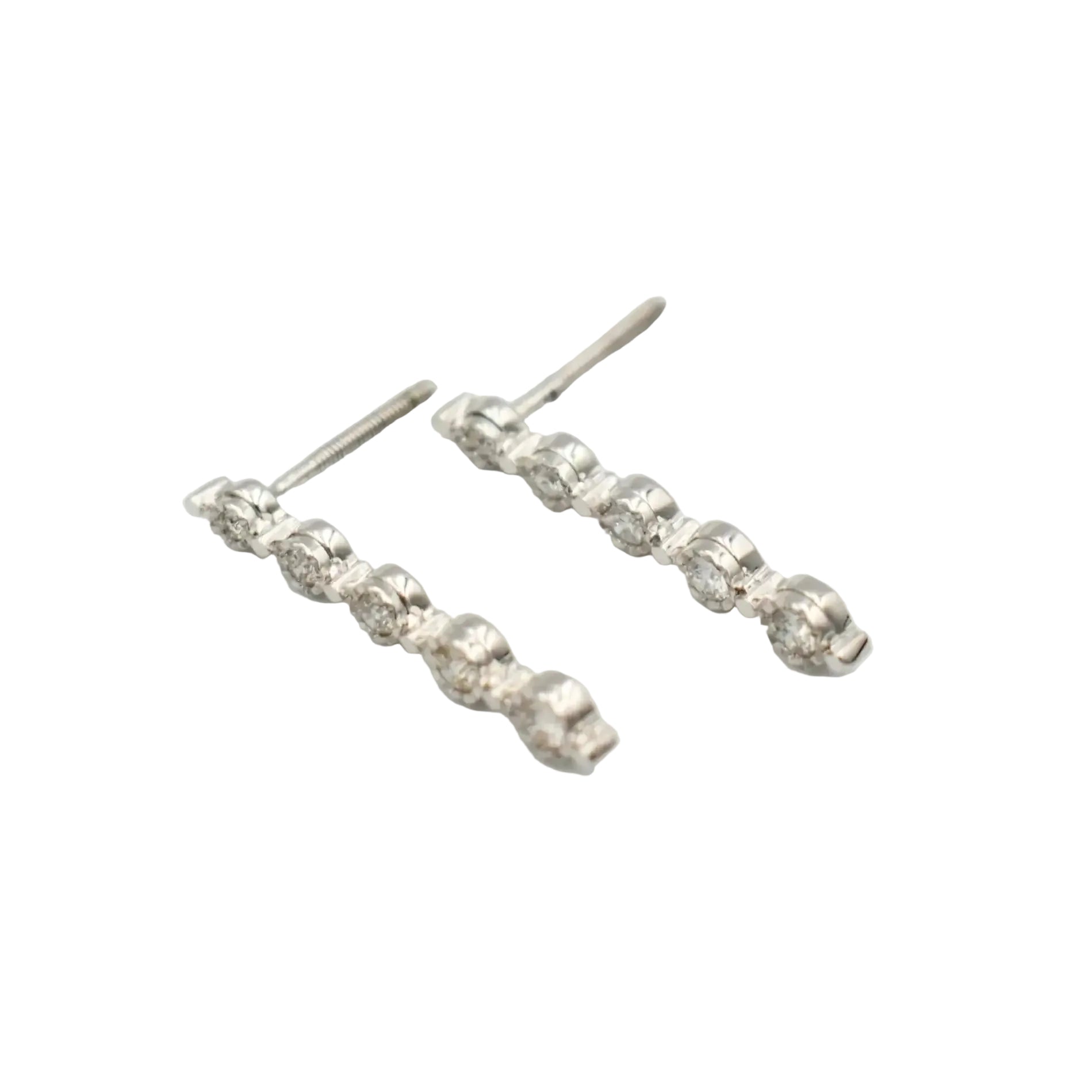 9ct white gold drop earrings featuring 0.25ct graduating diamonds in shared claw setting, handcrafted by Cassim & Co. Johannesburg